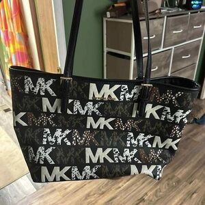Michael Kors Black and Brown Animal Print Tote Bag